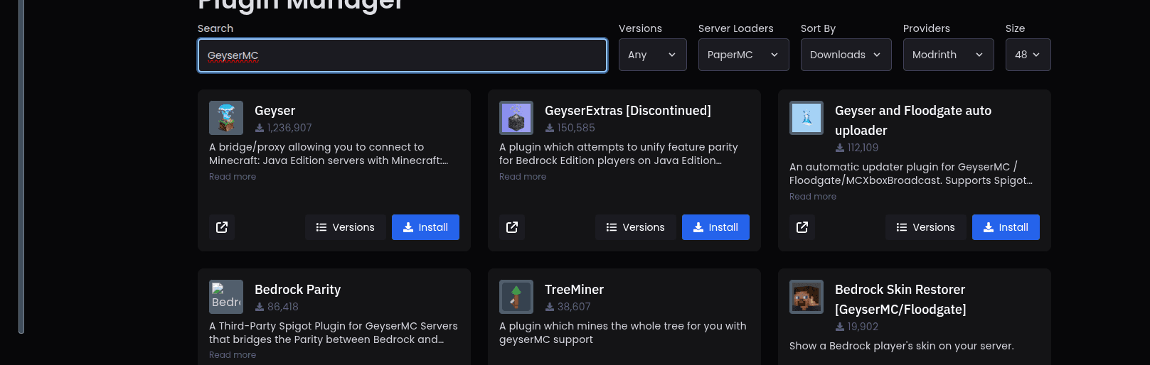 GeyserMC Search